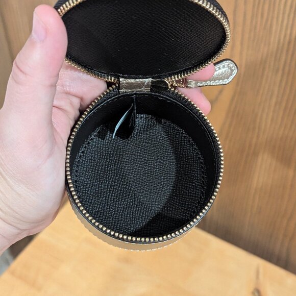 Coach Round Gold Metallic Leather Trinket Travel Jewelry Box - Picture 5 of 5